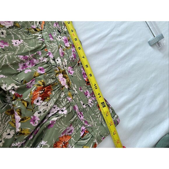 NWT By Anthropologie Wide-Leg Pants Floral Print Olive Green Size 6 - Picture 4 of 9